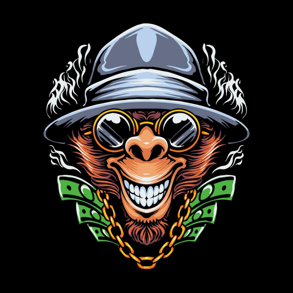rich monkey head vector illustration