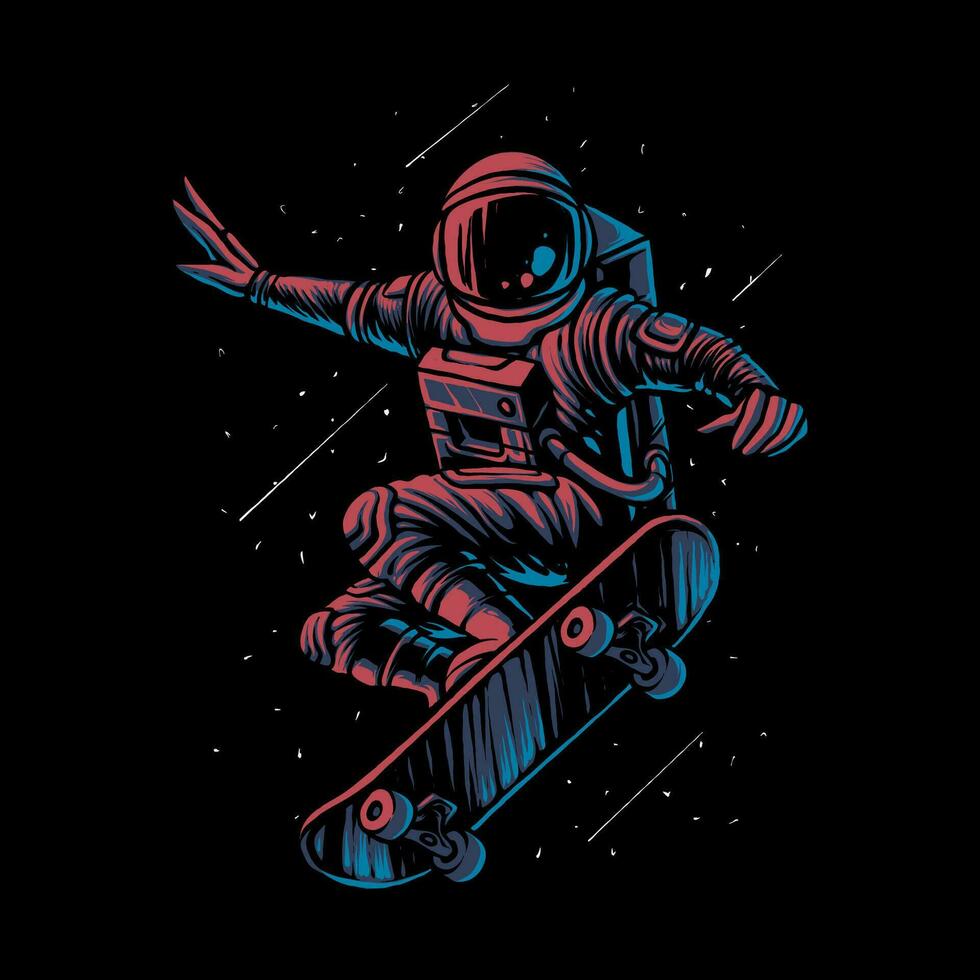 the skateboarding astronaut illustration vector