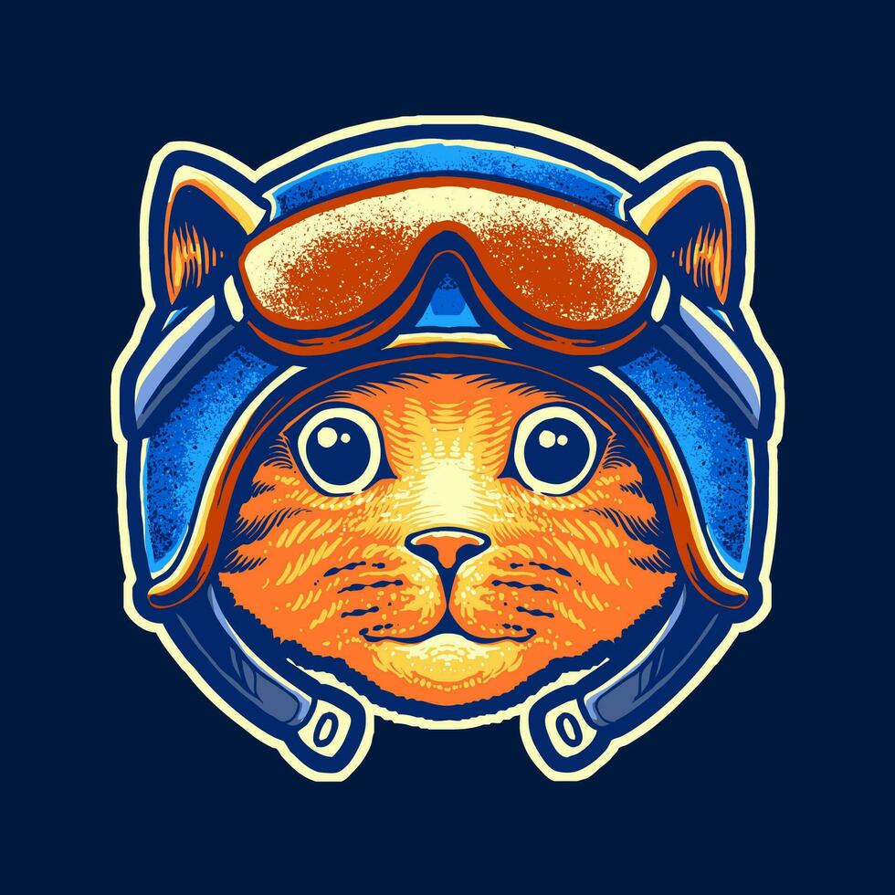 cat rider helmet vector illustration