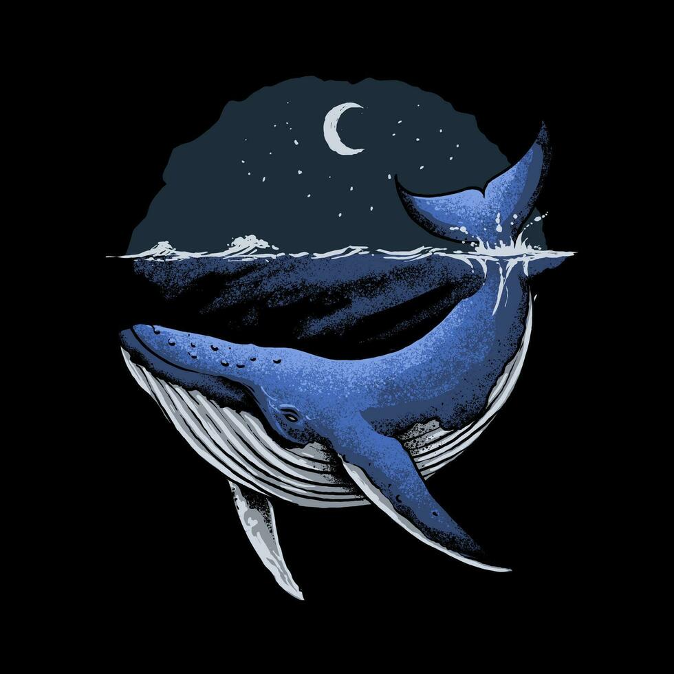 ilustración de vector de océano de ballena azul