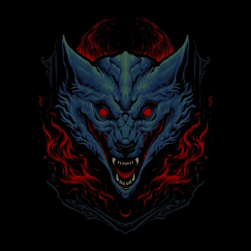 the monster wolf head illustration vector
