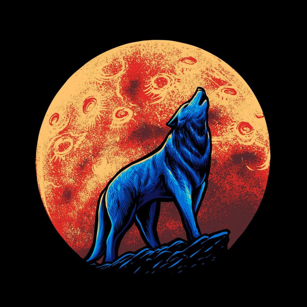 Wolf And Moon Vector Illustration