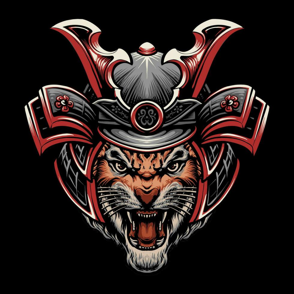 samurai tiger head vector illustration