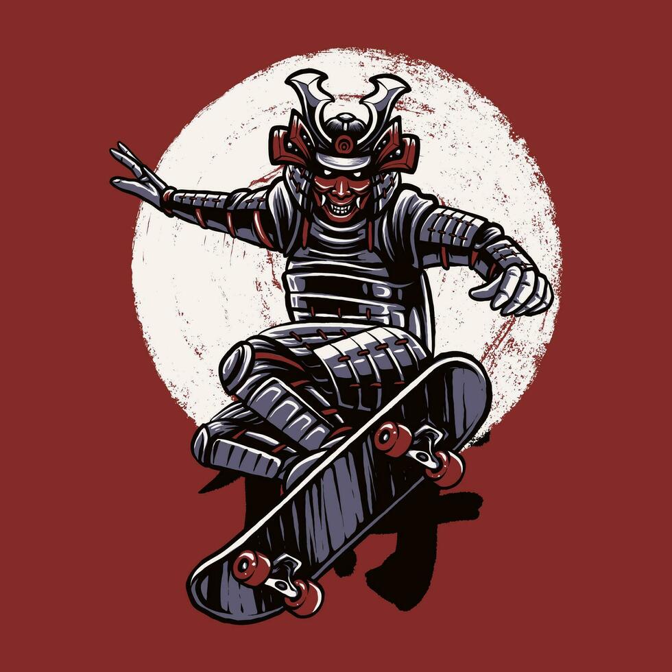 the skateboarding samurai illustration design vector