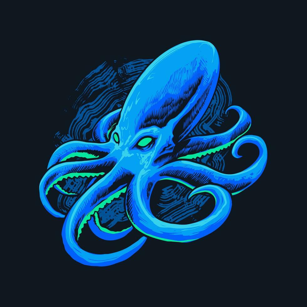 Blue Sea Octopus Vector Illustration