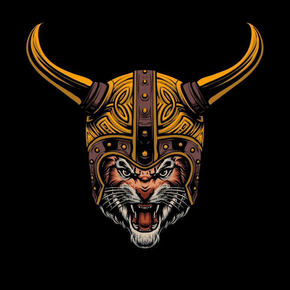 viking tiger helmet vector illustration