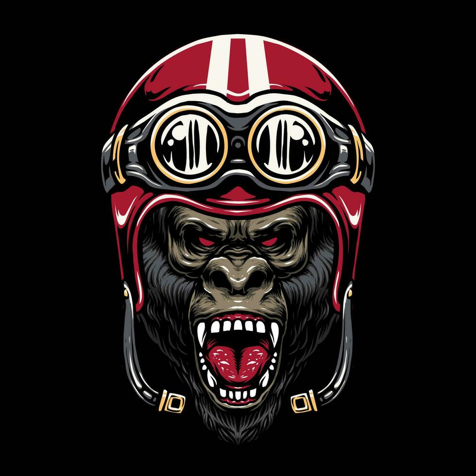 gorilla motorcycle helmet vector illustration