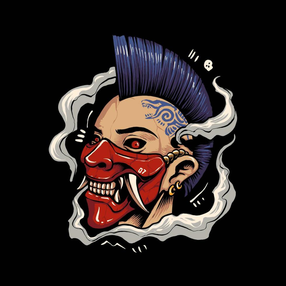 punk head with japanese mask vector