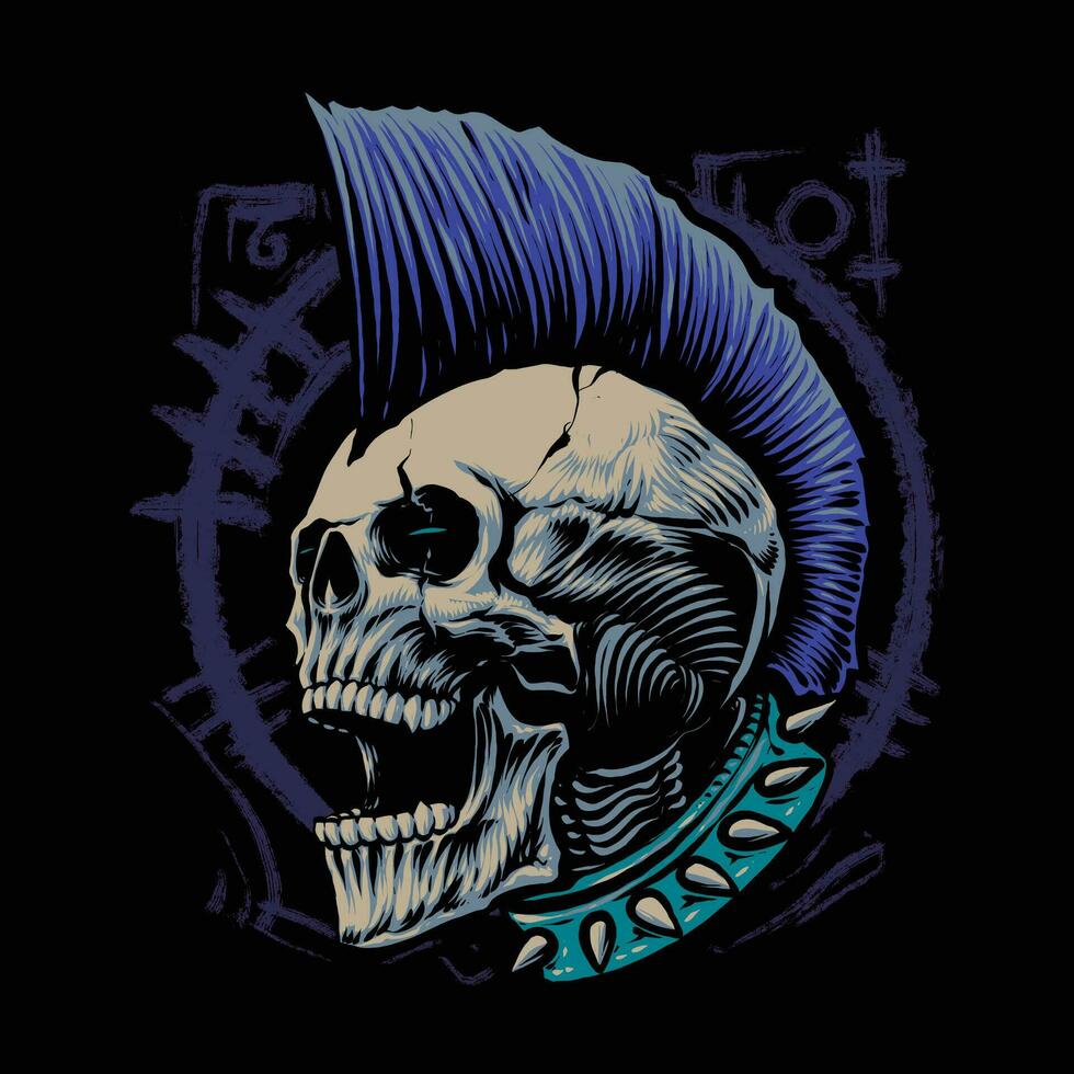 scream punk skull head illustration vector