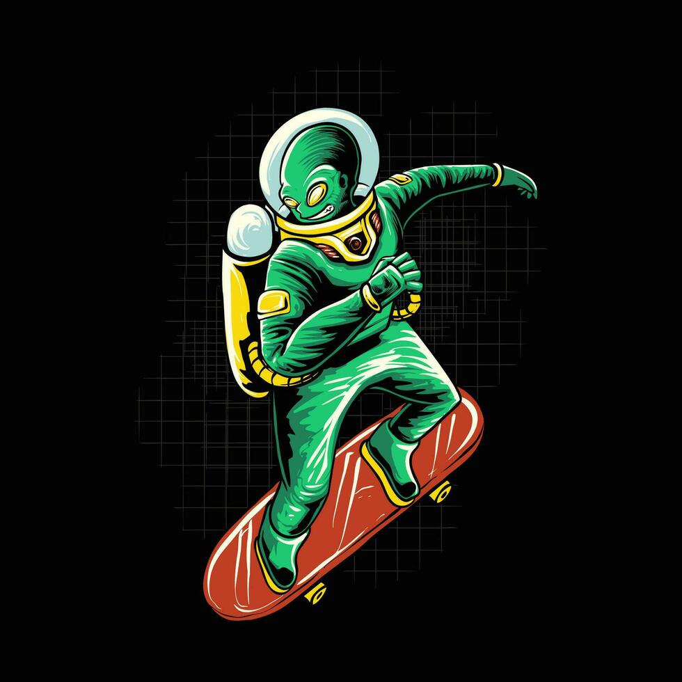 extraterrestre paseo patineta vector ilustración