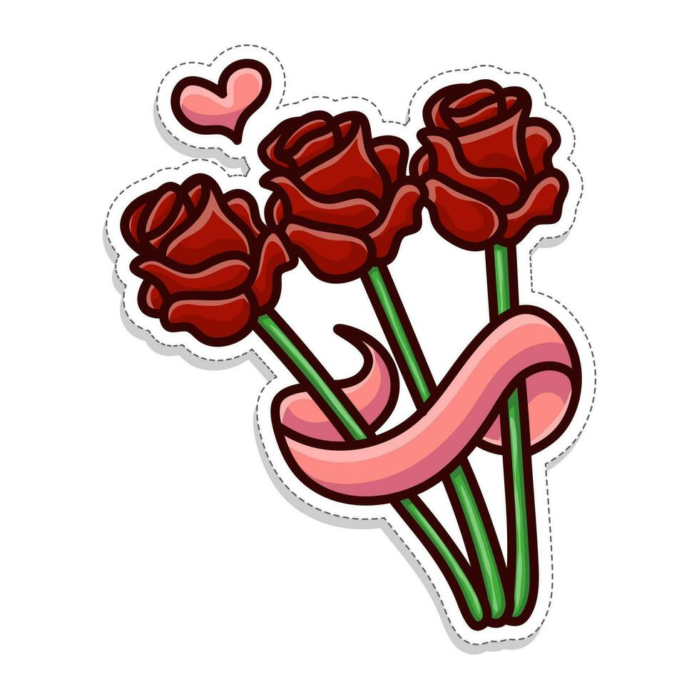 gratis vector, San Valentín temática pegatina, ramo de flores de amor rosas vector