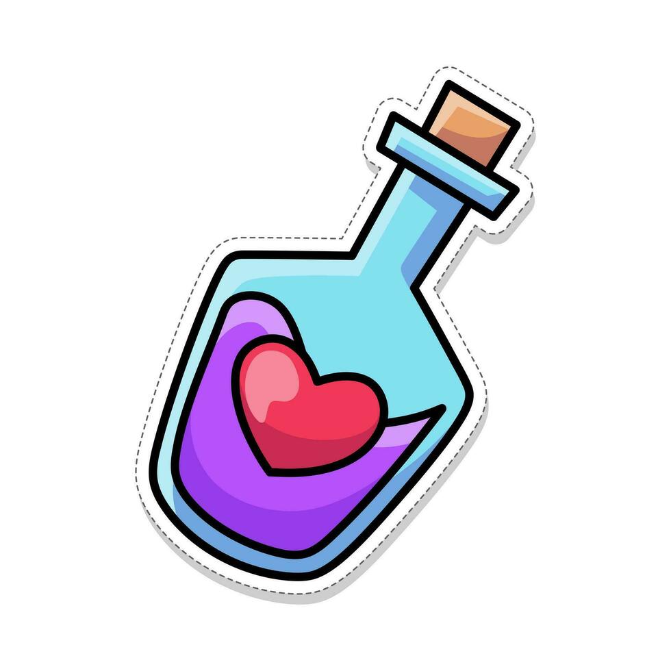 gratis vector, enamorado tema pegatina, amor deletrear en un botella vector