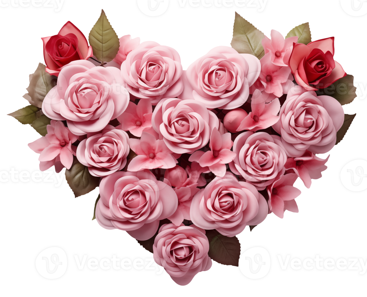 AI generated Valentine's day, heart from flowers on a transparent background png
