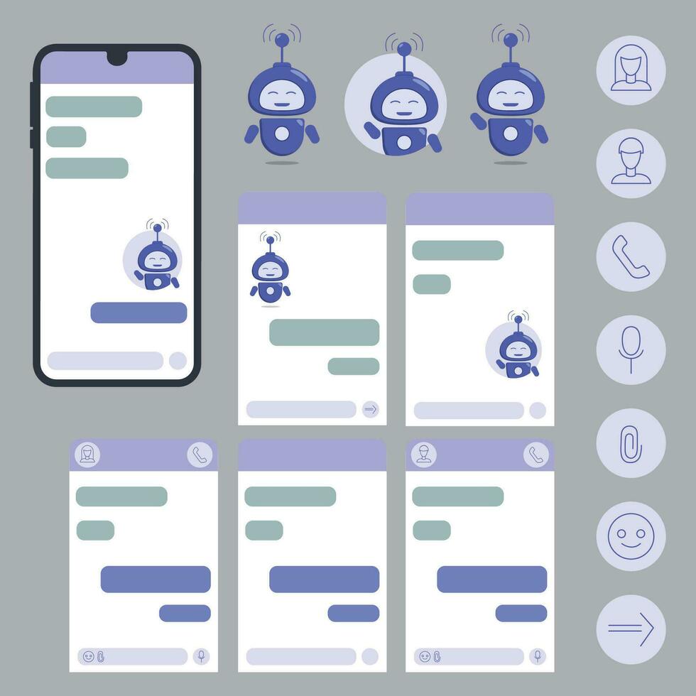 Chatbot or messenger dialog boxes with empty text fields. Flat design for customer support. vector