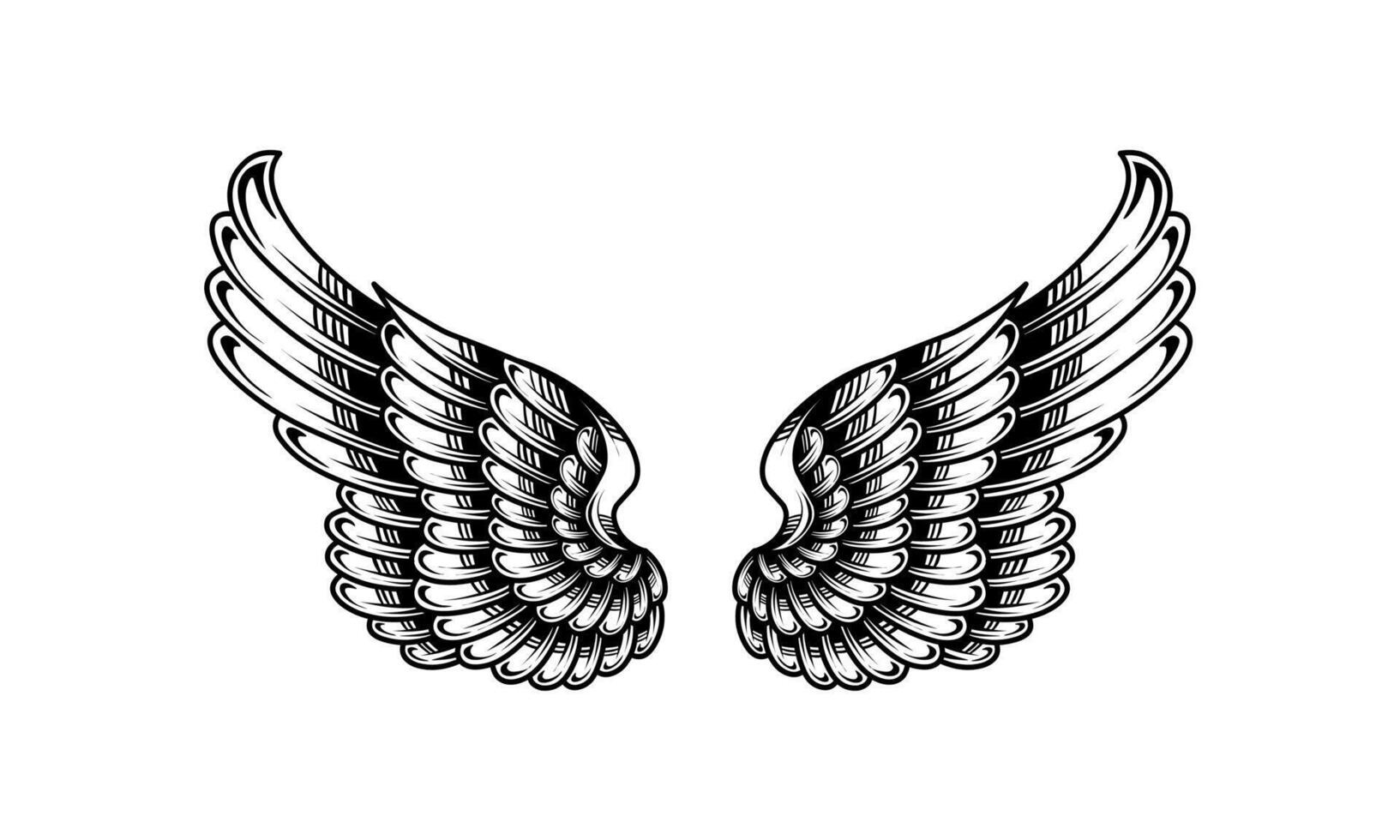 vector vintage angel wing tattoo illustration