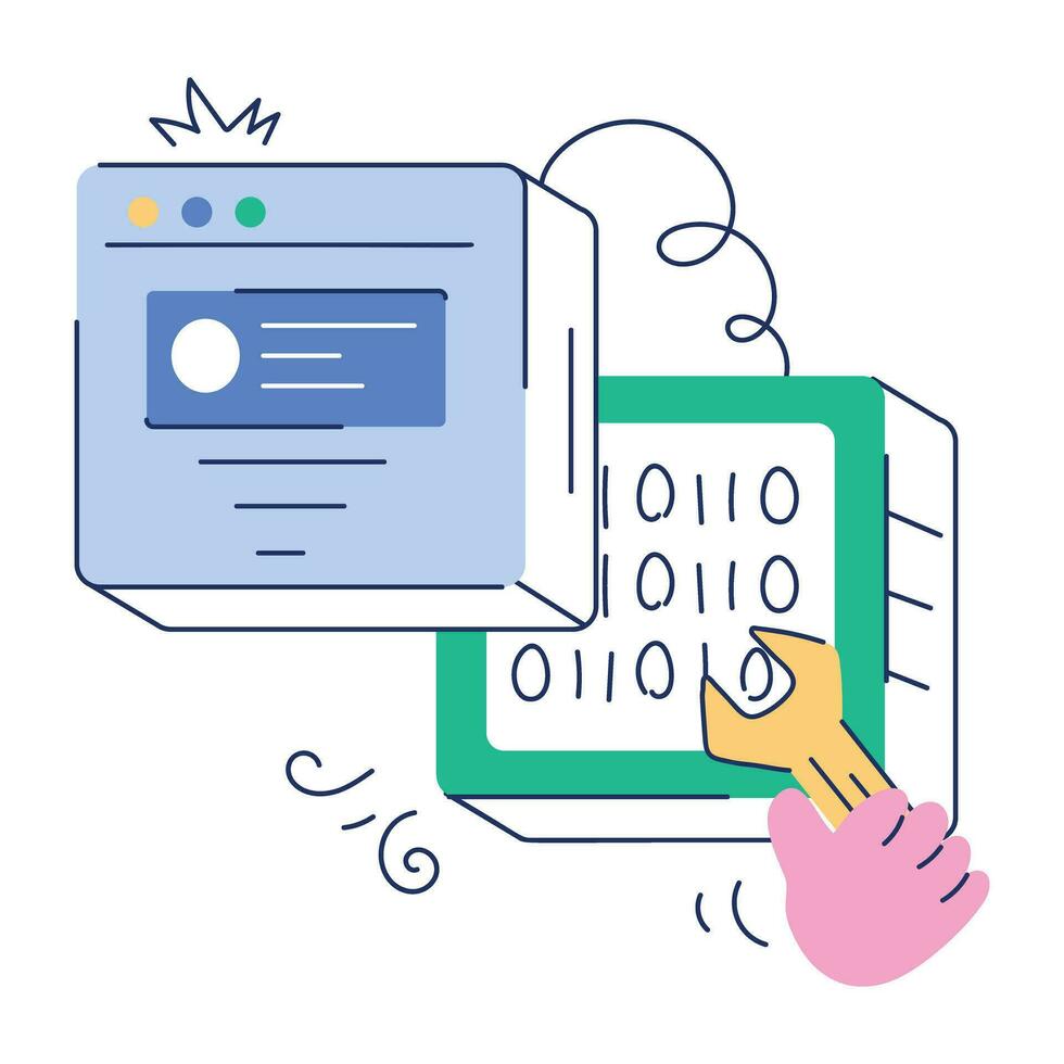Web Programming Doodle Mini Illustration vector