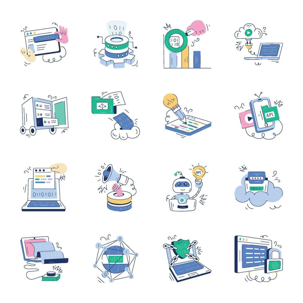 Development Services Doodle Mini Illustrations vector