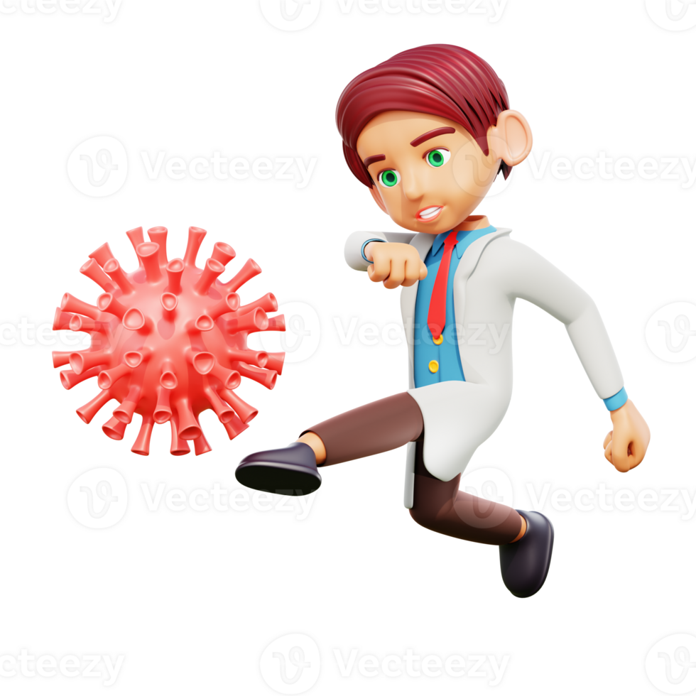 3d illustration manlig läkare stridande korona virus png