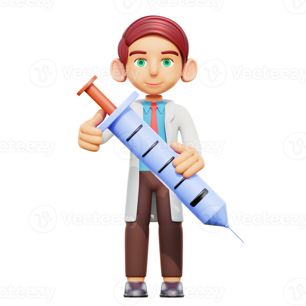 3d illustration male doctor holding injection png