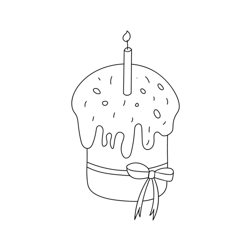 Easter cake isolated on a white background. Doodle vector illustration. Linear sketch.