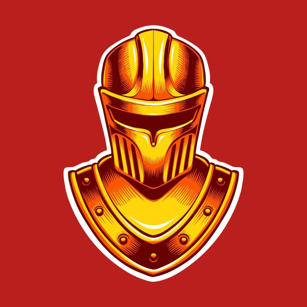 the golden knight warrior helmet illustration vector