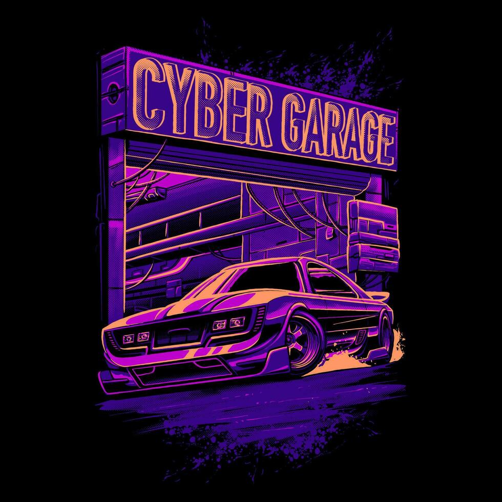 the cyber car garage illustration vector