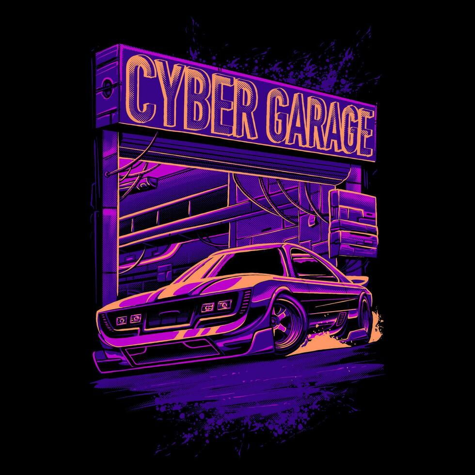 the cyber car garage illustration vector