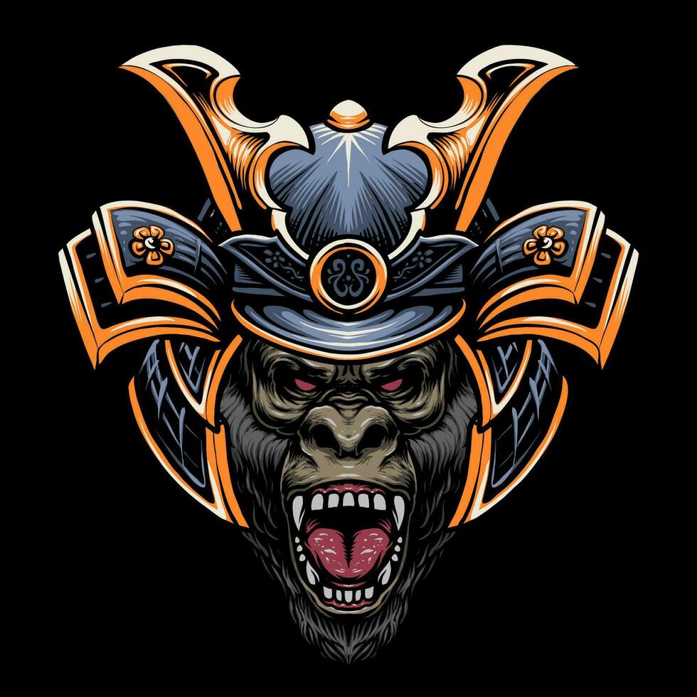 samurai gorilla head vector illustration