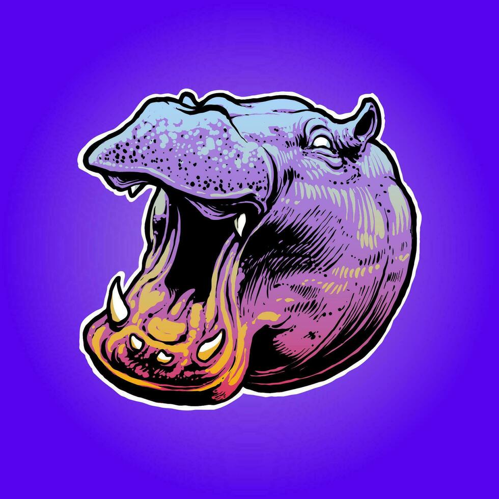 the hippopotamus head illustration vector