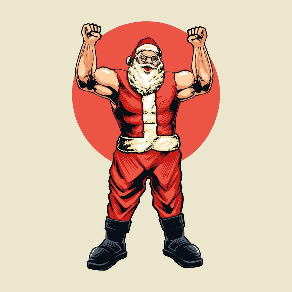 Papa Noel claus con un muscular cuerpo ilustración vector