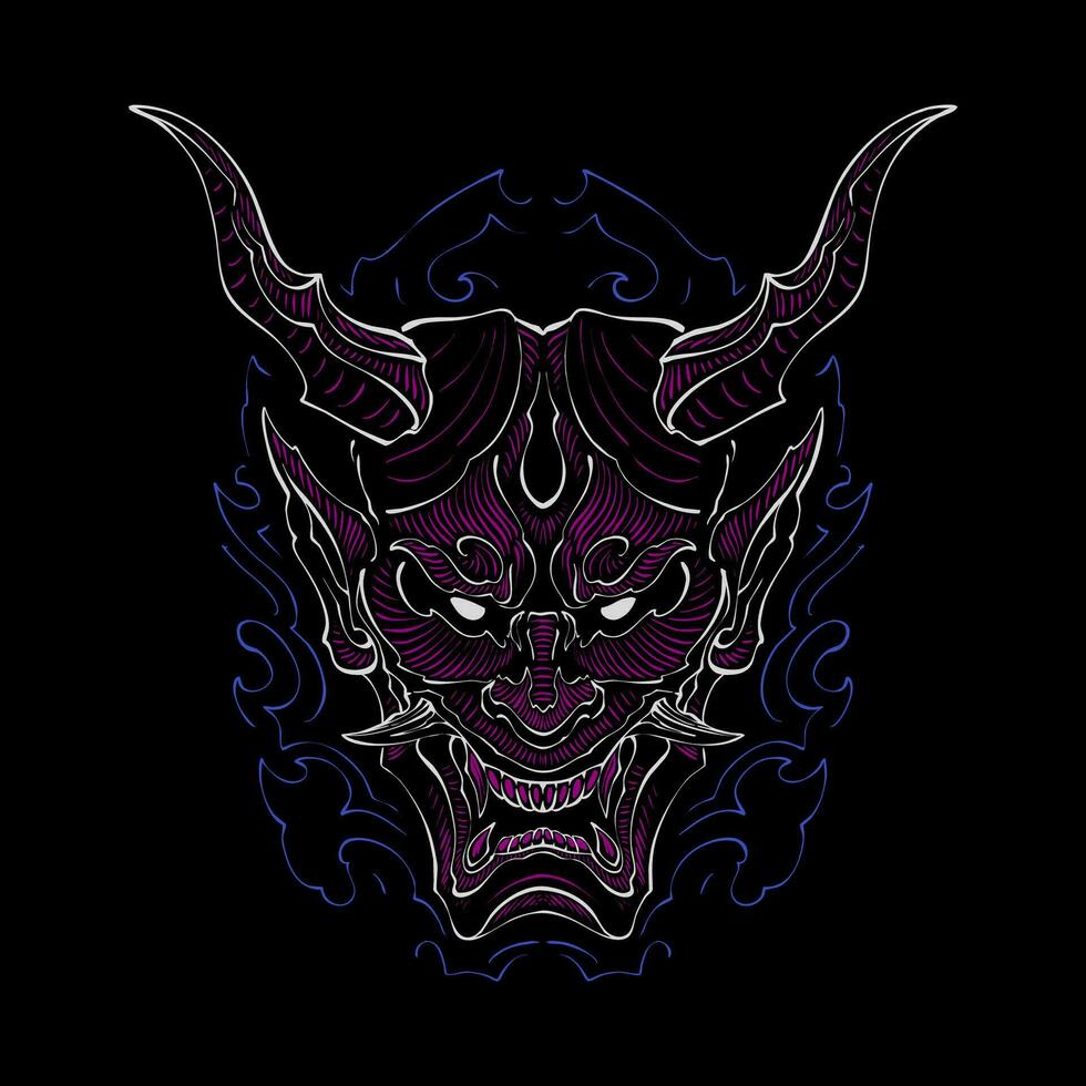 the japanese oni mask line art vector
