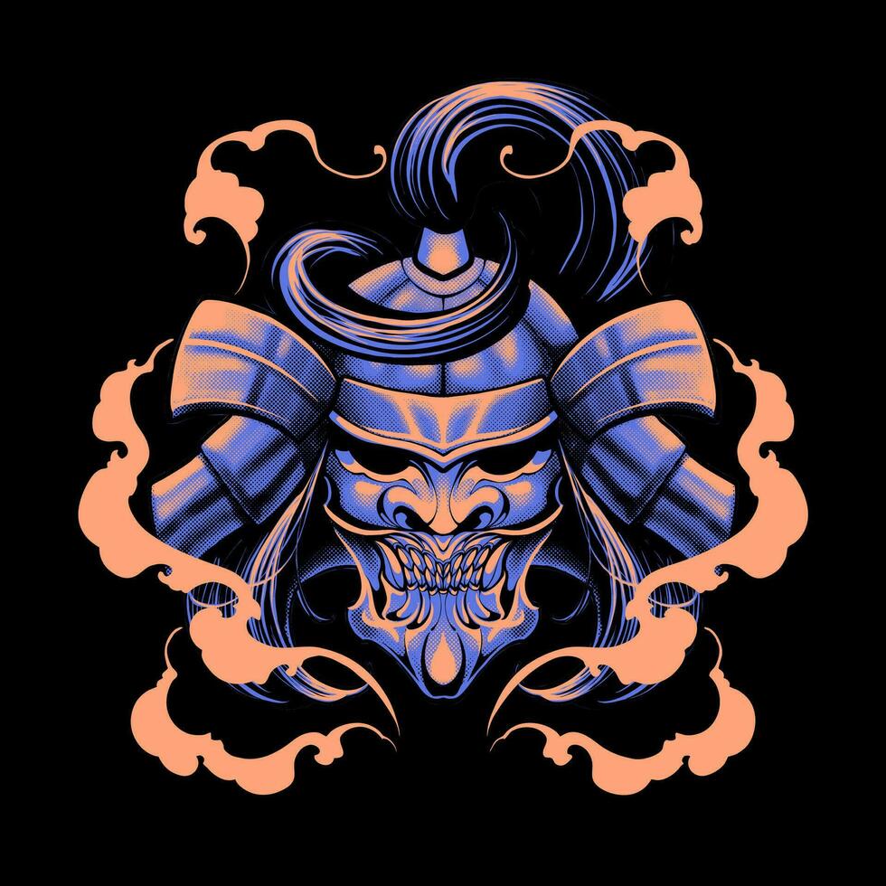 the samurai head with mask illustration vector