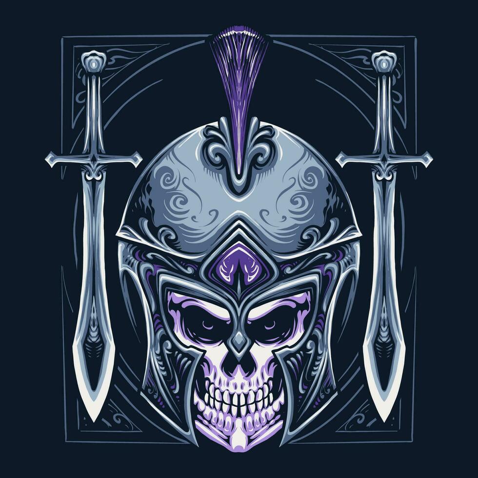 spartan warrior skull head illustration vector