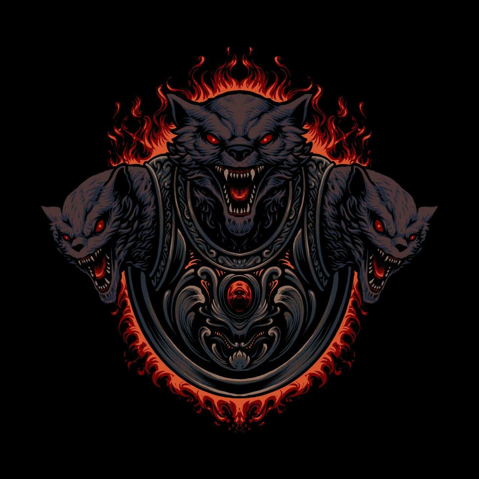 the cerberus monster head illustration vector