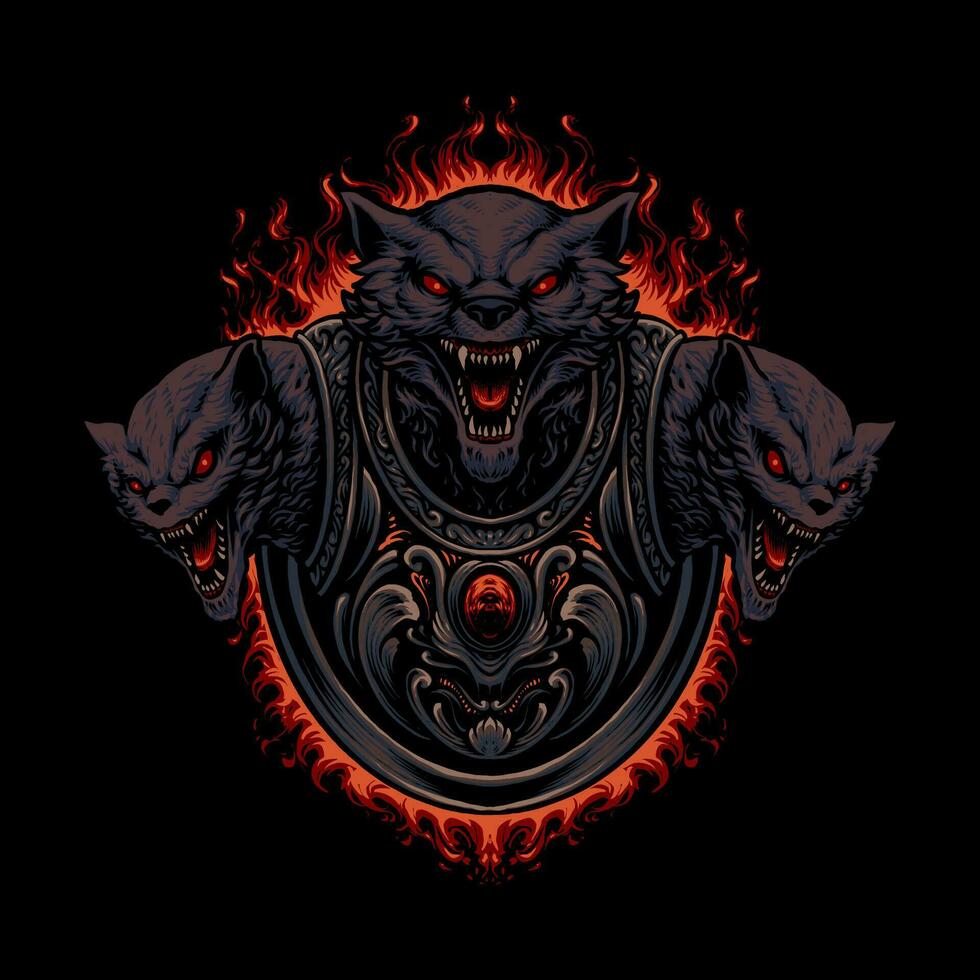 the cerberus monster head illustration vector