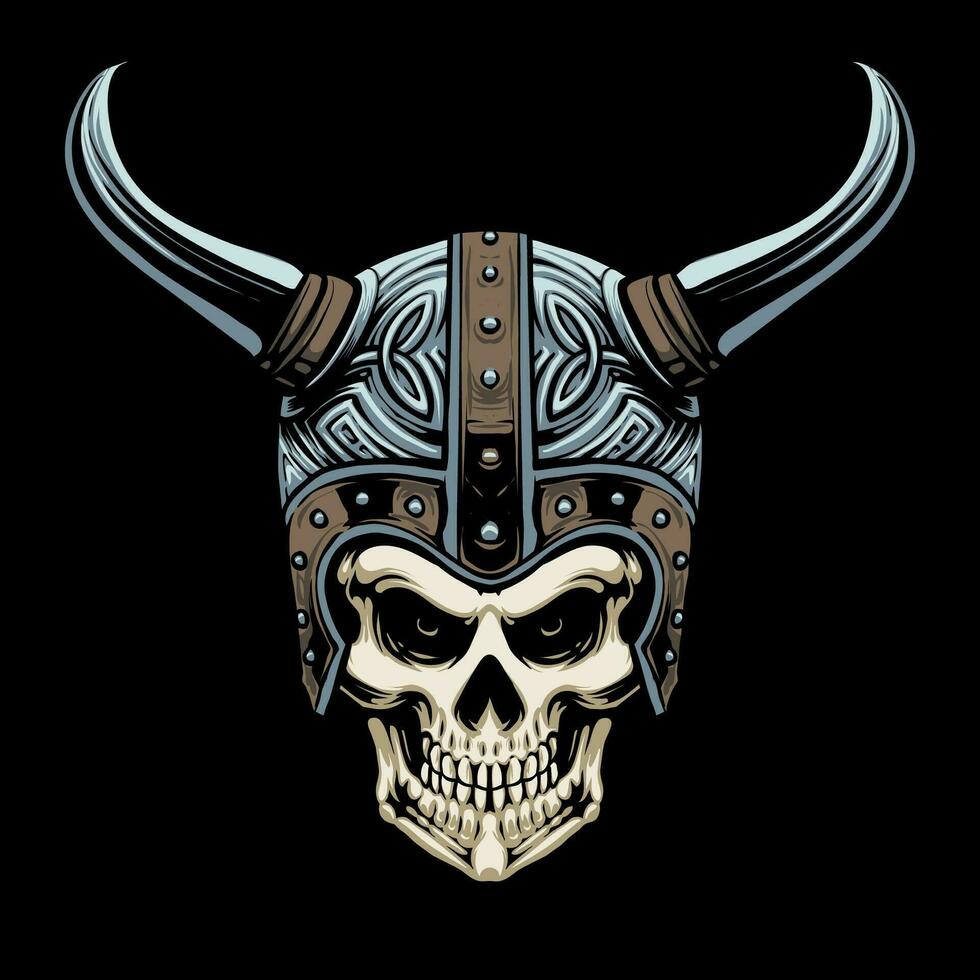 viking skull helmet vector illustration