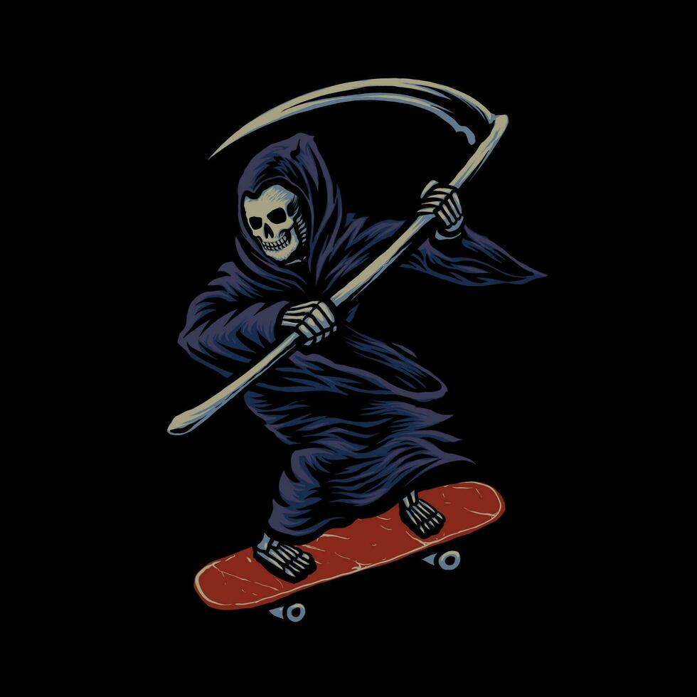 grim reaper on skateboard illustration vector