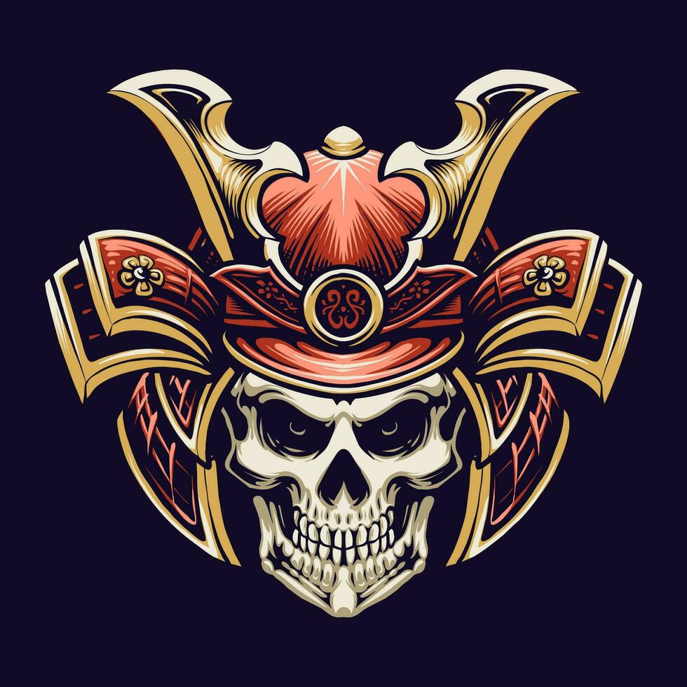 samurai skull head vector illustration