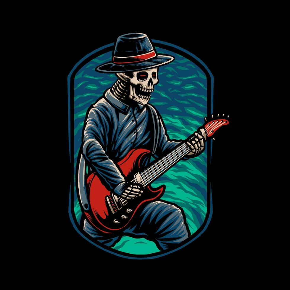 the guitarist skull illustration vector