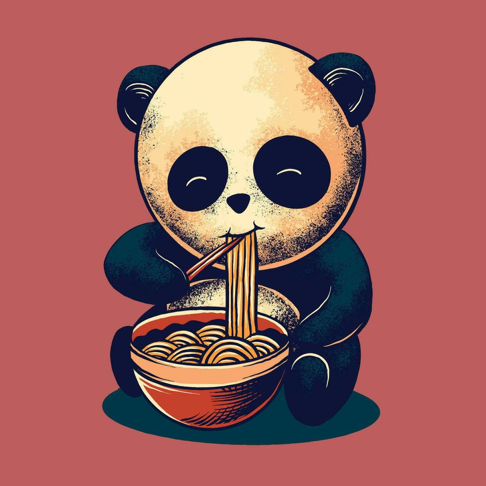 panda eating noodle vector illustration