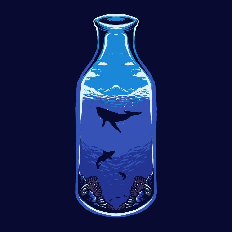the sea on the bottle illustration vector