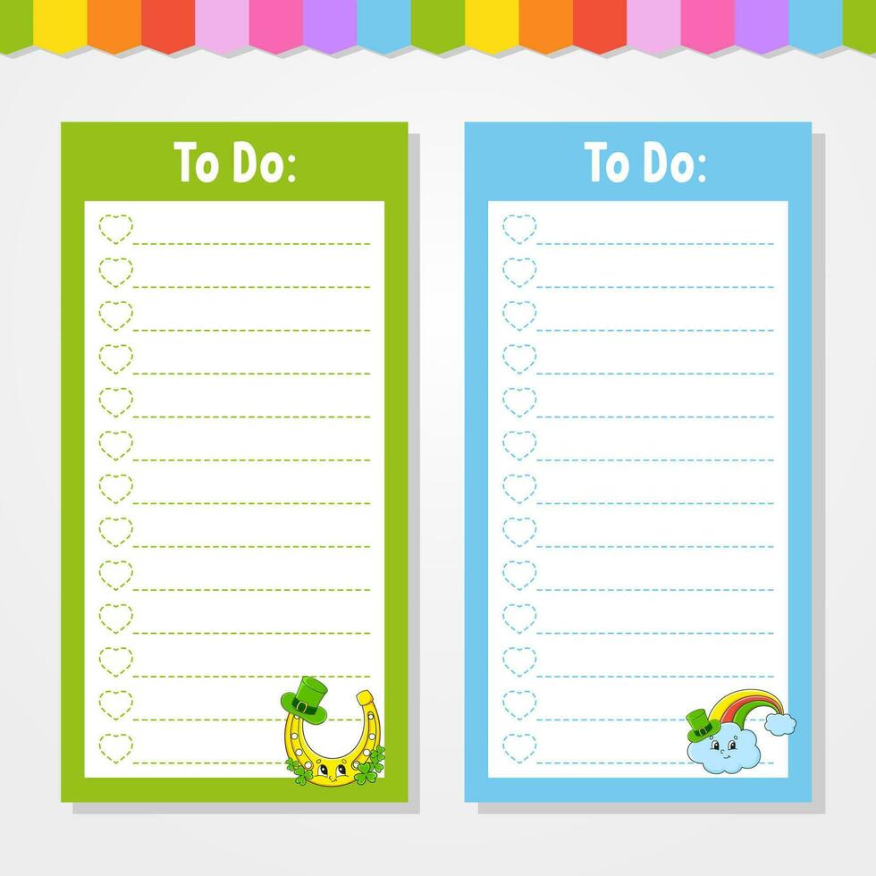 To do list for kids. Empty template. The rectangular shape. Funny character. cartoon style. For the diary, notebook, bookmark. Vector illustration.