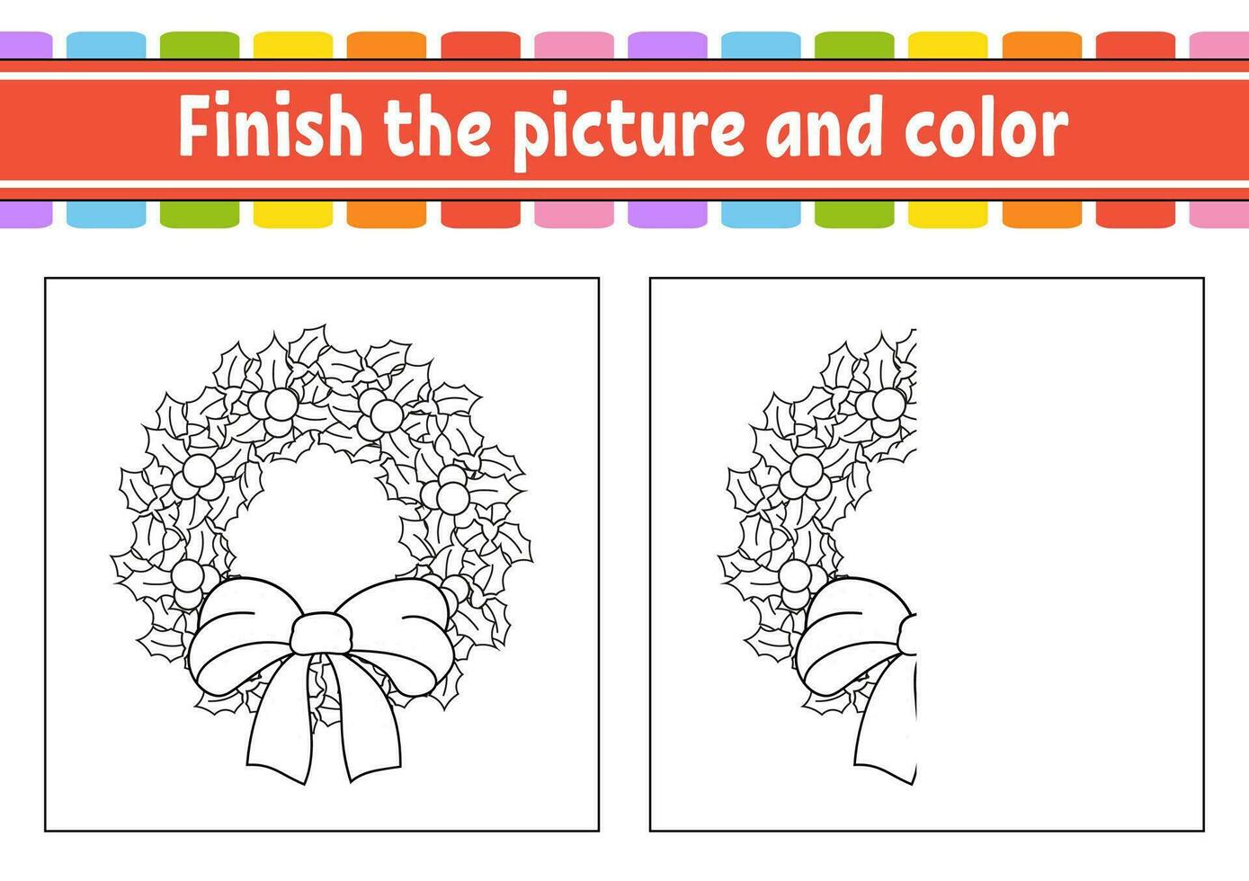 Finish the picture and color. cartoon character isolated on white background. For kids education. Activity worksheet. Vector illustration.