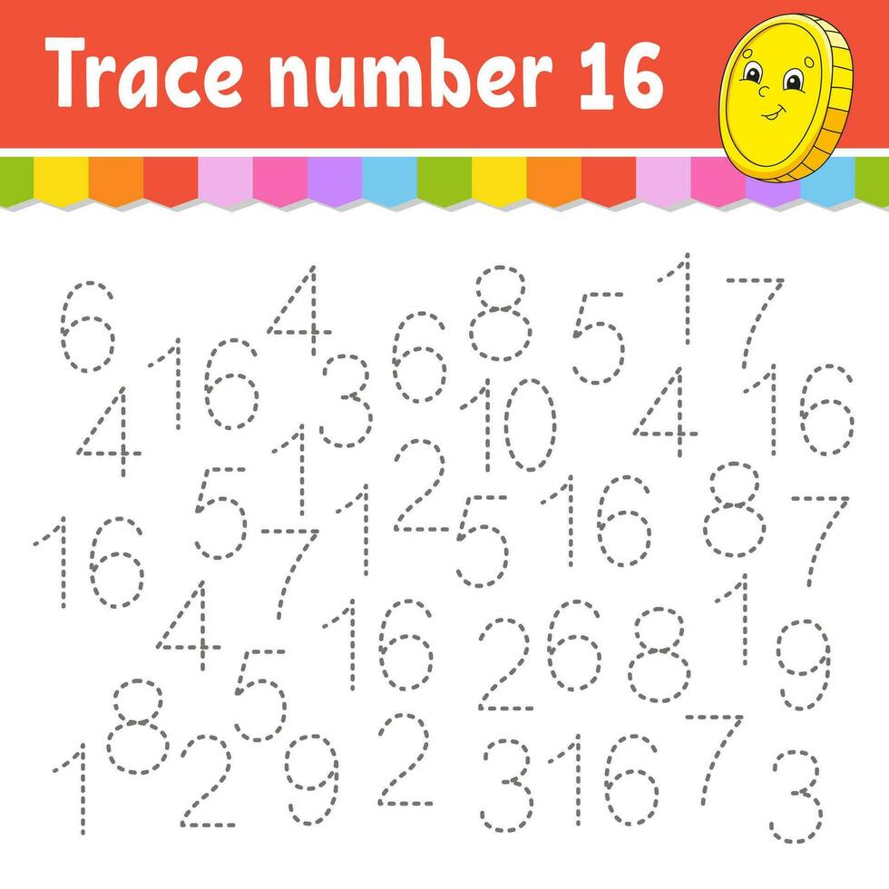 Trace number . Handwriting practice. Learning numbers for kids. Education developing worksheet. Activity page. Game for toddlers and preschoolers. Vector illustration.