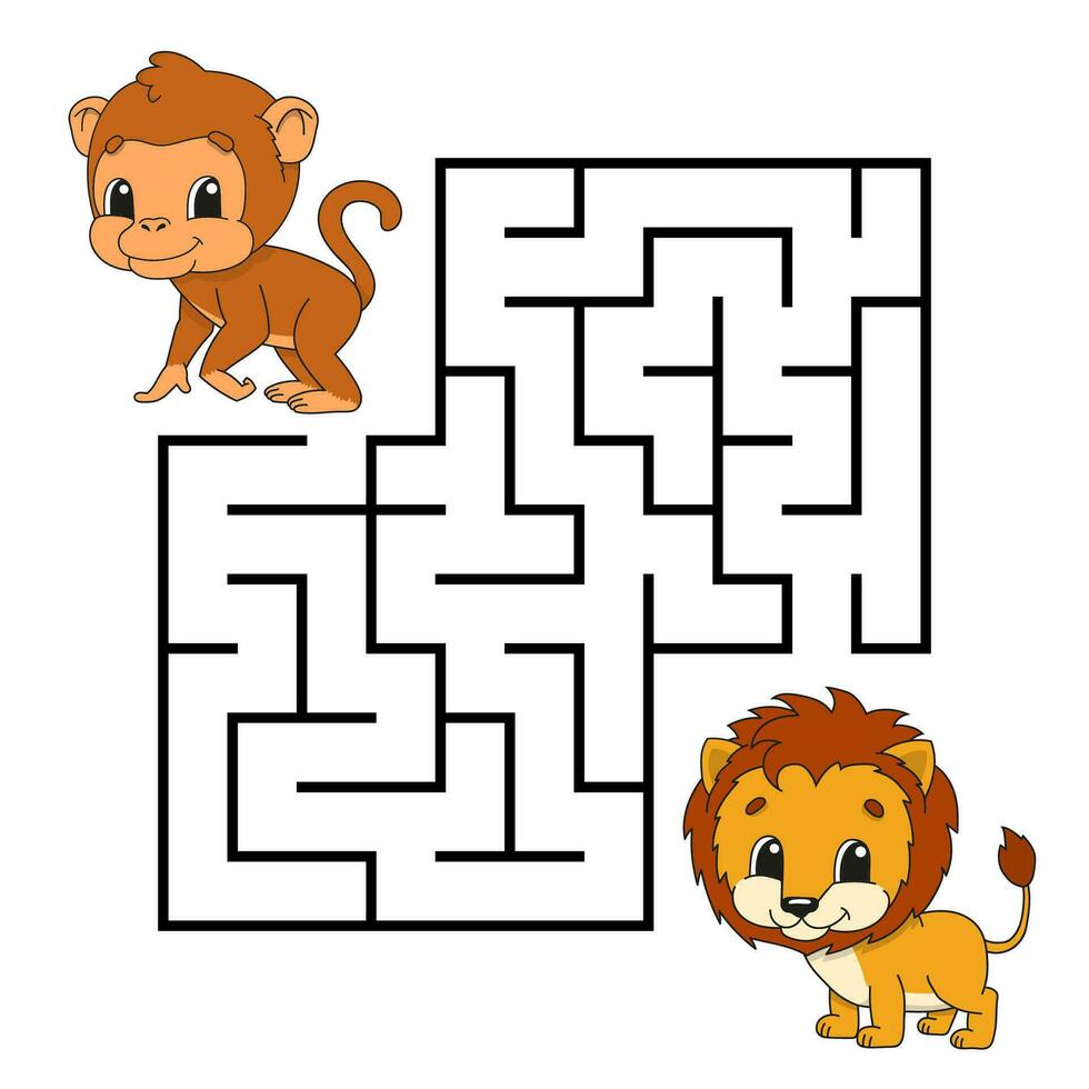 Square maze. Game for kids. Puzzle for children. Labyrinth conundrum. cartoon character. Isolated on white background. Vector illustration.