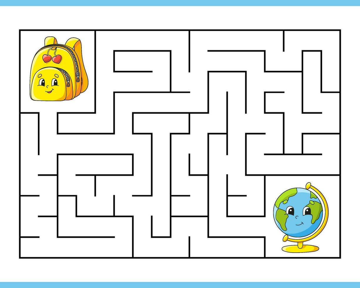 Rectangle maze. Game for kids. Funny labyrinth. Education developing worksheet. Activity page. Puzzle for children. cartoon style. Riddle for preschool. Logical conundrum. Vector illustration.