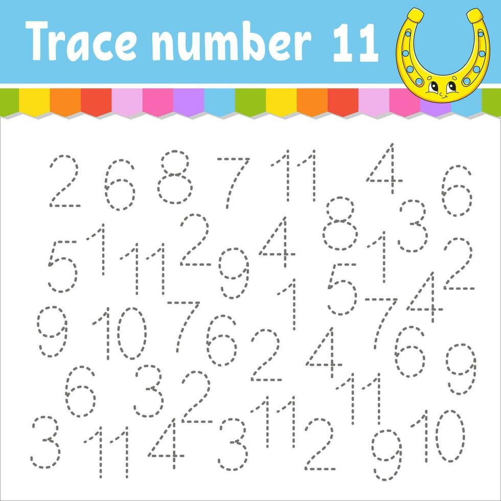 Trace number . Handwriting practice. Learning numbers for kids. Education developing worksheet. Activity page. Game for toddlers and preschoolers. Vector illustration.