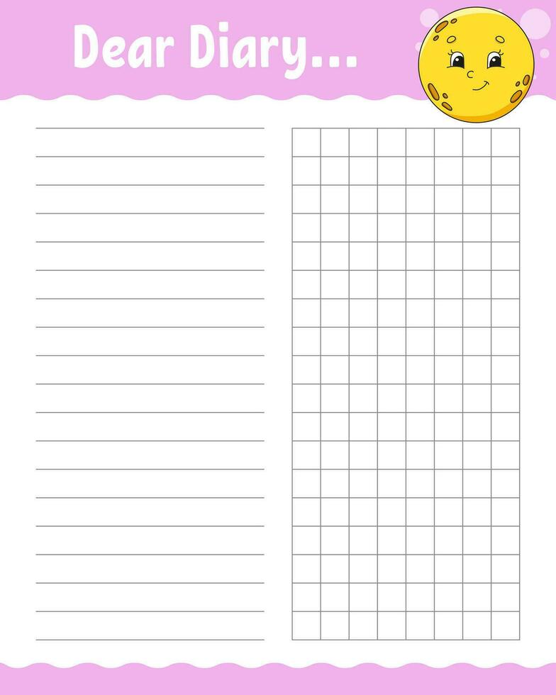 Lined sheet template. Handwriting paper. For diary, planner, checklist, wish list. With cute character. Vector illustration.