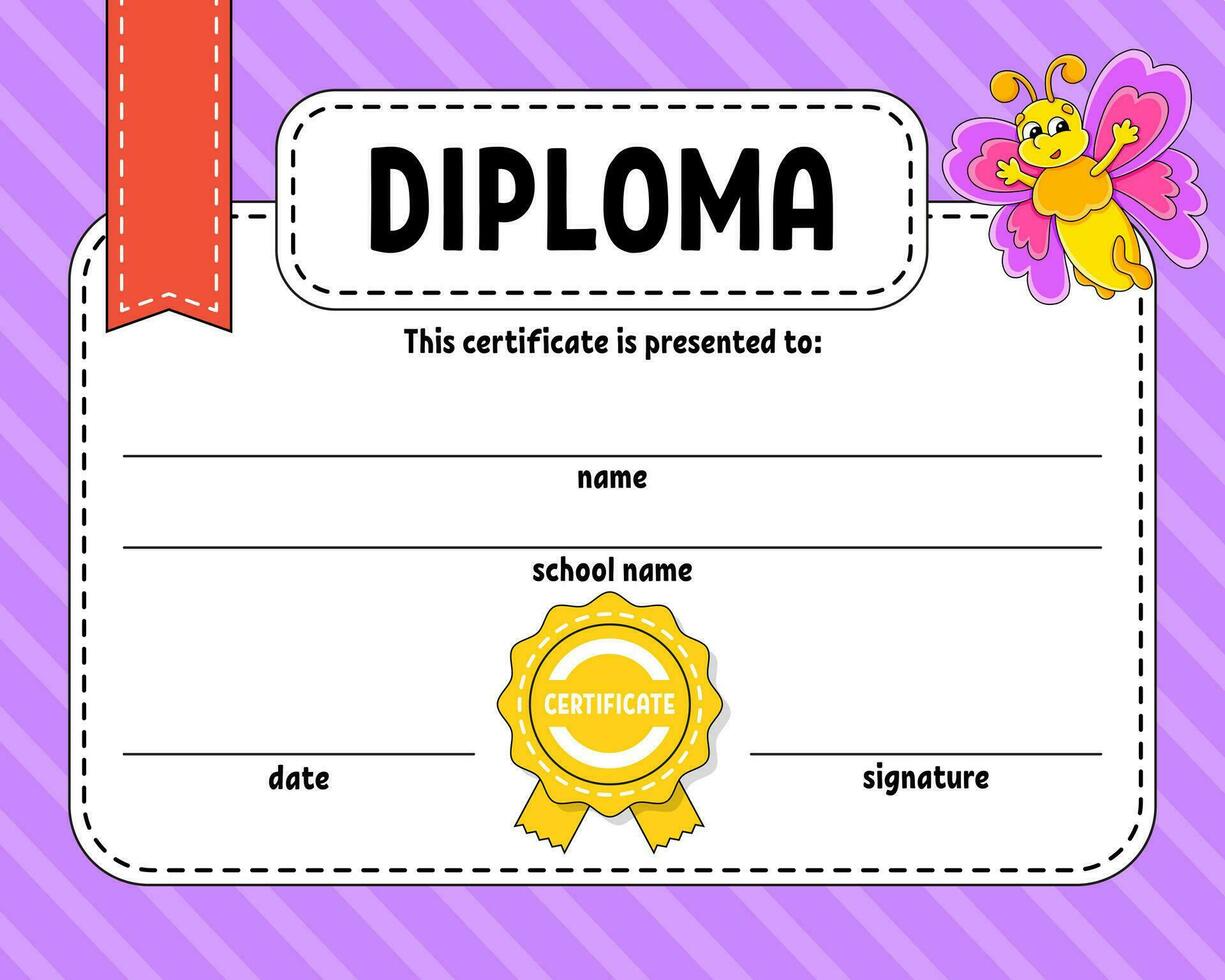 plantilla de certificado de diploma. para la escuela y preescolar. para niños y niños. ilustración vectorial vector