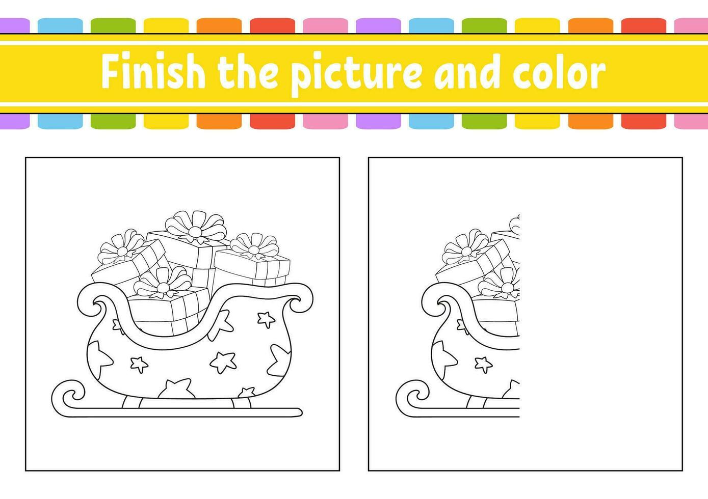 Finish the picture and color. cartoon character isolated on white background. For kids education. Activity worksheet. Vector illustration.